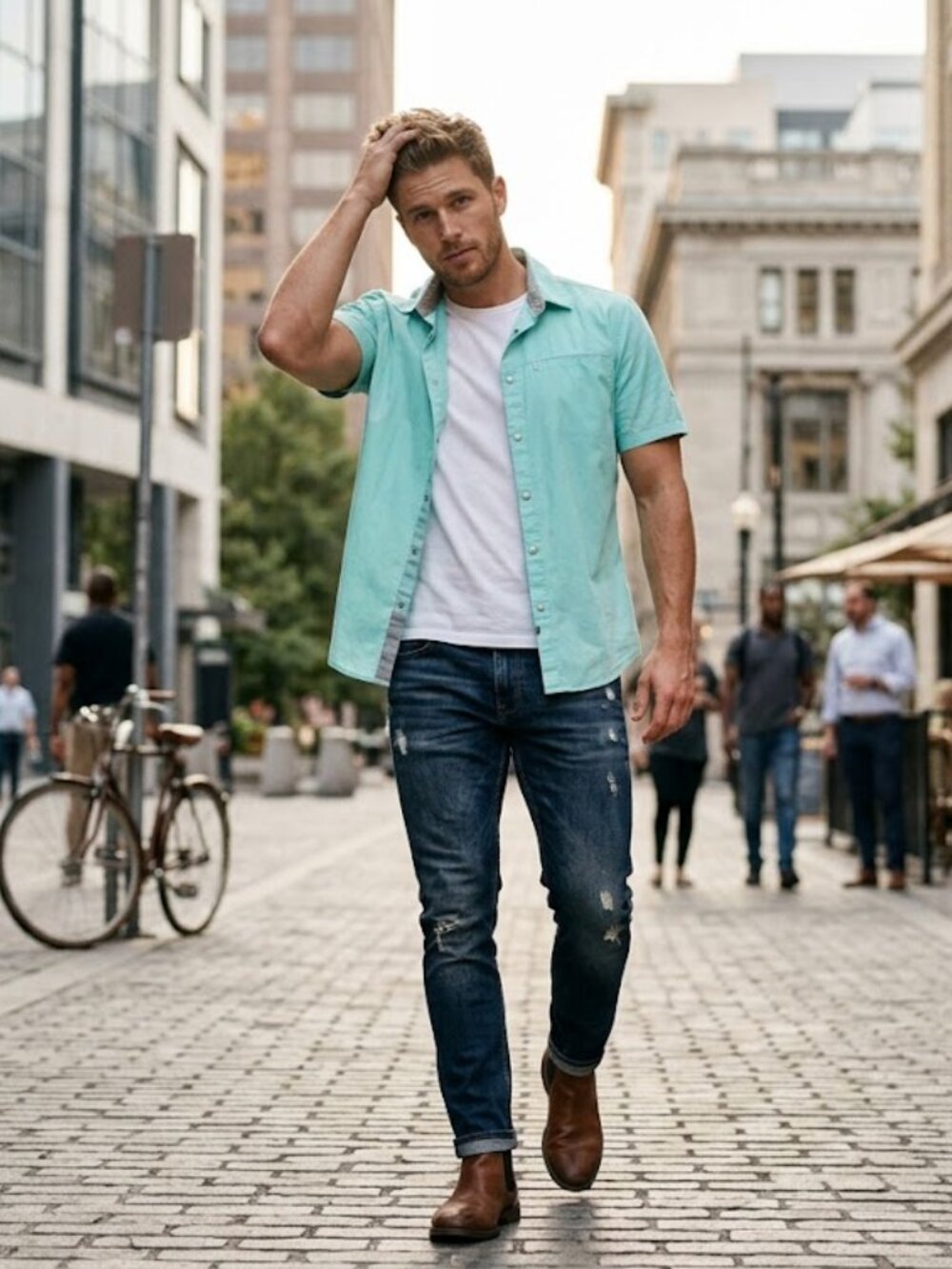 Calvin‎ Klein Jeans Aqua Short Sleeve Shirt